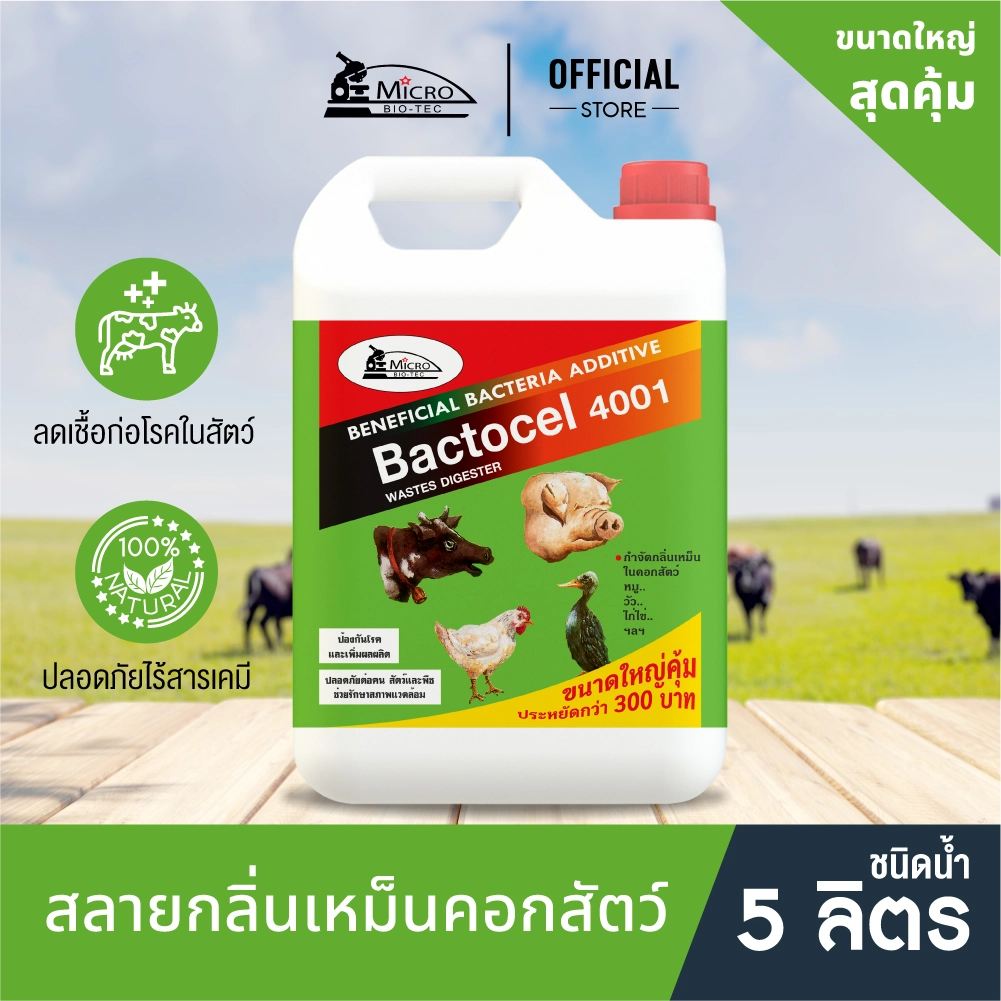 Bactocel 4001 5ลิตร จุลิทรีย์กำจัดกลิ่นเหม็น กลิ่นสัตว์ คอกสัตว์ ลดแมลงวัน แบคโตเซล ดับกลิ่นมูลสัตว์