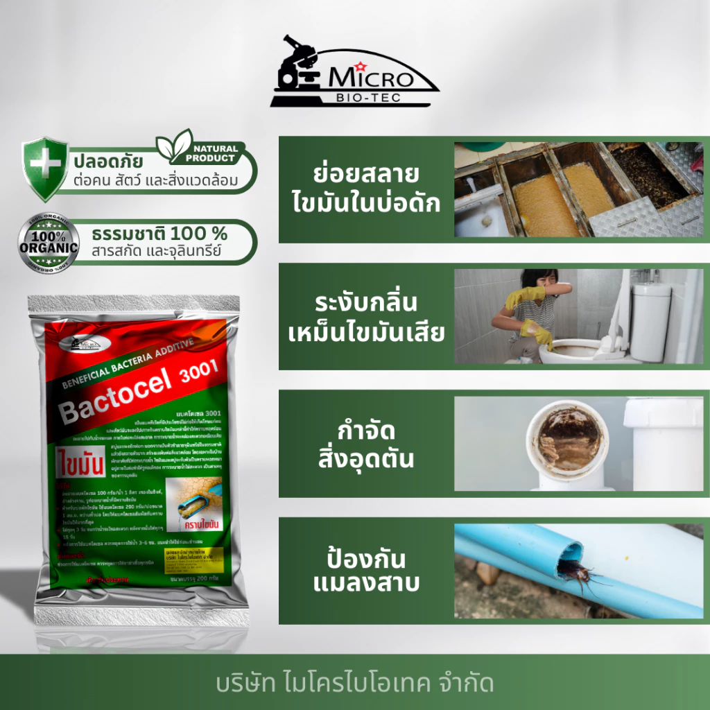 แบคโตเซล 3001 200 กรัม ท่อตัน บ่อดักไขมันเต็ม อ่างตัน น้ำไม่ไหล-1