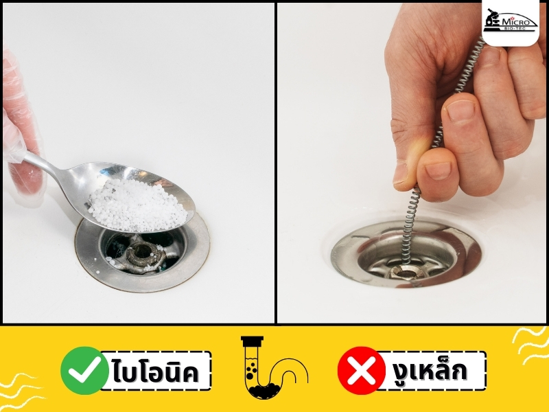 เปรียบเทียบการใช้ไบโอนิคกับงูเหล็กทะลวงท่อ โดยแสดงข้อดีของไบโอนิคที่ใช้ง่ายและปลอดภัยกว่า